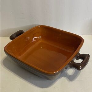 Pier 1 Two-Tone Ceramic Baking Serving Dish - Made in Italy in Warm Brown Tones